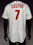 2010 Juan Castro Philadelphia Phillies Game Used Home Pinstripe Jersey - with 36 Robin Roberts Memorial Patch