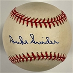 Duke Snider Single Signed Baseball and Signed Perez Steel Postcard in Framed Display (JSA)