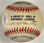 Duke Snider Single Signed Baseball and Signed Perez Steel Postcard in Framed Display (JSA)