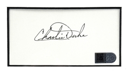 Apollo 16 Astronaut Charles Duke Signed Index Card in Moonwalk Photo Display (AI Verified)