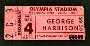 1974 George Harrison Ticket Stub for December 4, 1974, Concert at Detroit's Olympia Stadium