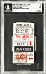 Mickey Mantle Career Home Run #406 Ticket Stub - April 11, 1963, Yankee Stadium (Encapsulated Beckett Authentic)