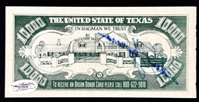 Larry Hagman (JR from <em>Dallas</em>) Signed $10,000 Bill (JSA)