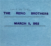 1952 <em>The Reno Brothers</em> Original “FINAL” Script for Elvis Presley’s First Film, <em>Love Me Tender</em>