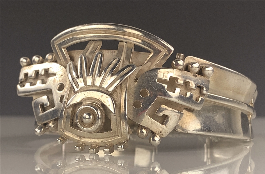 Elvis Presley Owned Stunning Ornate Aztec Sterling Silver Bracelet by Noted Jewelry Designer Alfredo Villasana 
