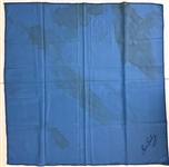 1976  Elvis Presley Stage-Worn Blue Facsimile Signature Scarf Given to a Fan From the Stage in Ft. Worth, Texas