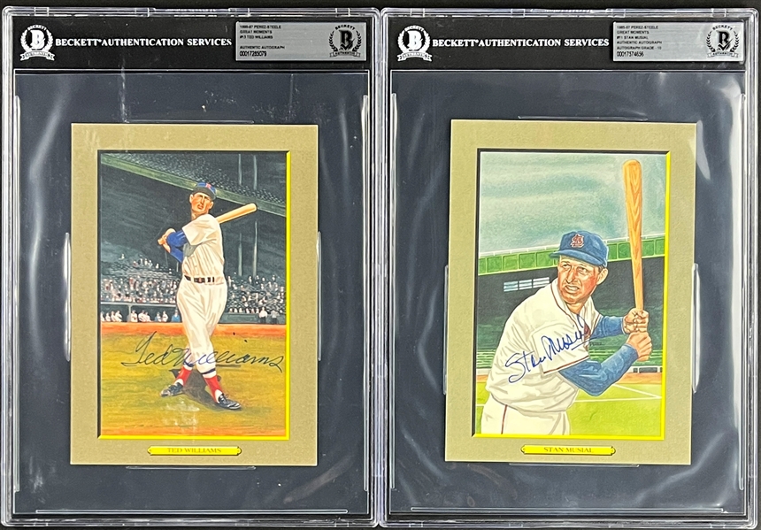 Ted Williams and Stan Musial Signed Perez-Steele Postcards (7) (ALL Encapsulated Beckett Authentic)