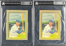 Ted Williams and Stan Musial Signed Perez-Steele Postcards (7) (ALL Encapsulated Beckett Authentic)