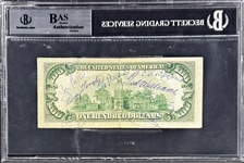 Elvis Presley Signed $100 Dollar Bill Also Signed by Ted Williams, Stan Musial, Casey Stengel and Others (Beckett Encapsulated)