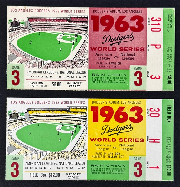 1963 World Series Game 3 Ticket Stubs (2) at Dodger Stadium