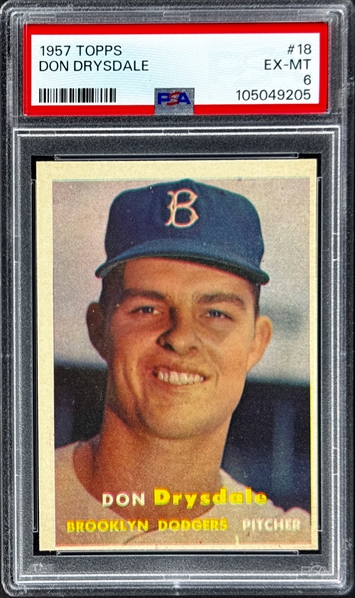 1957 Topps #18 Don Drysdale - PSA EX-MT 6